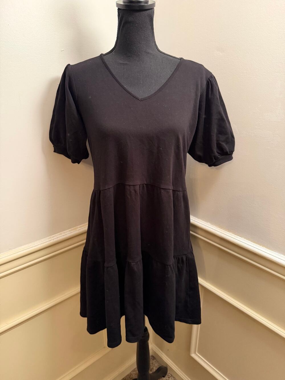 Saks Fifth Avenue Lightweight Cotton Tiered Short Puff Sleeve Knee Length Dress